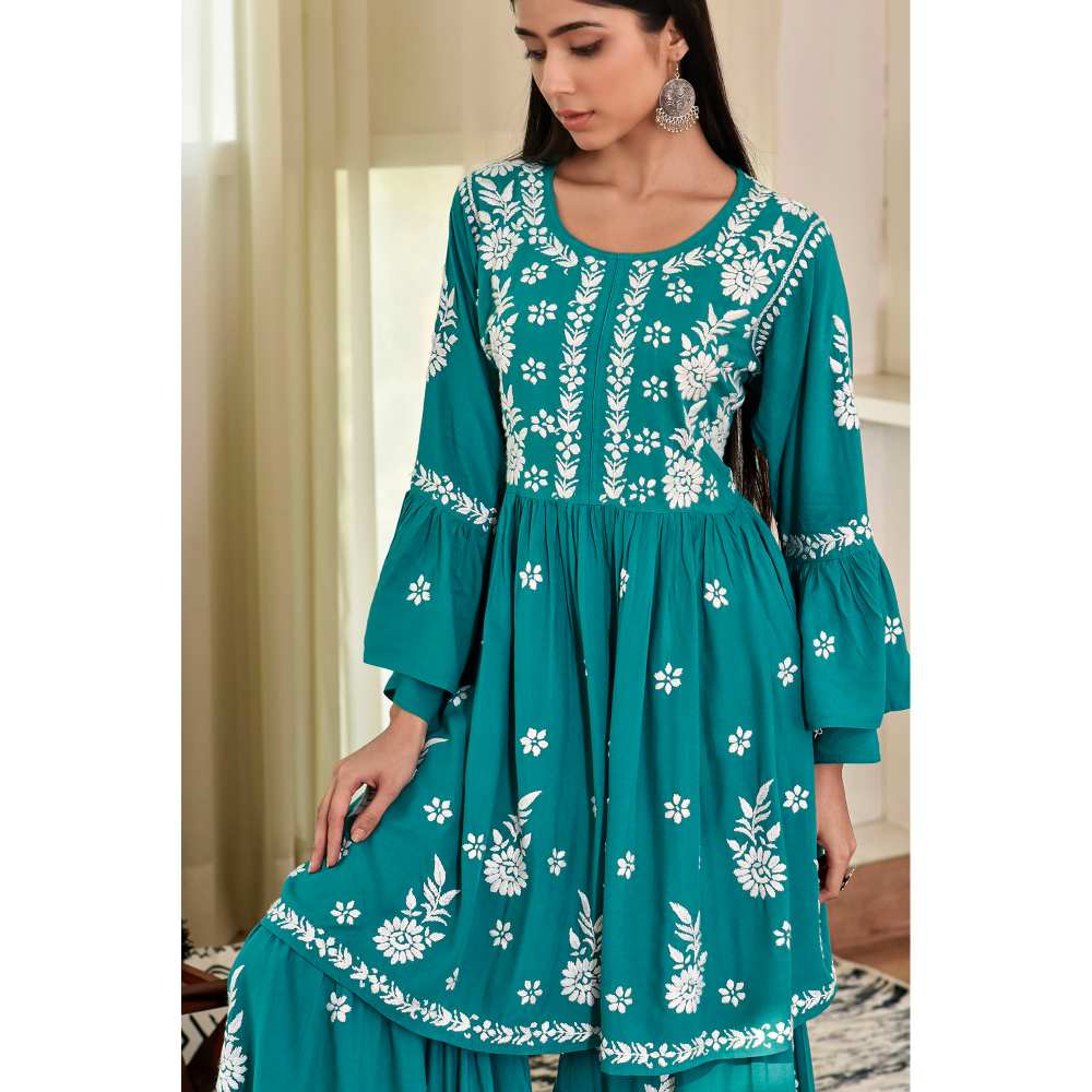 House of Chikankari Zaidah Chikankari Rayon Gharara (Set of 2)