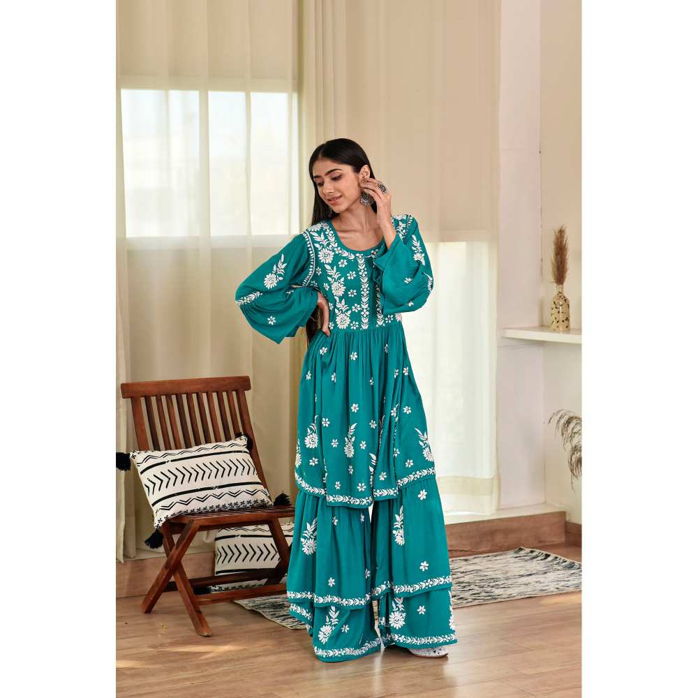 House of Chikankari Zaidah Chikankari Rayon Gharara (Set of 2)