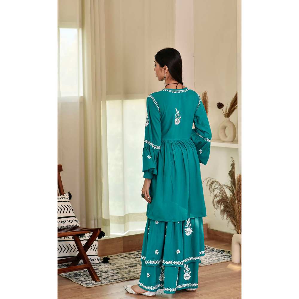 House of Chikankari Zaidah Chikankari Rayon Gharara (Set of 2)