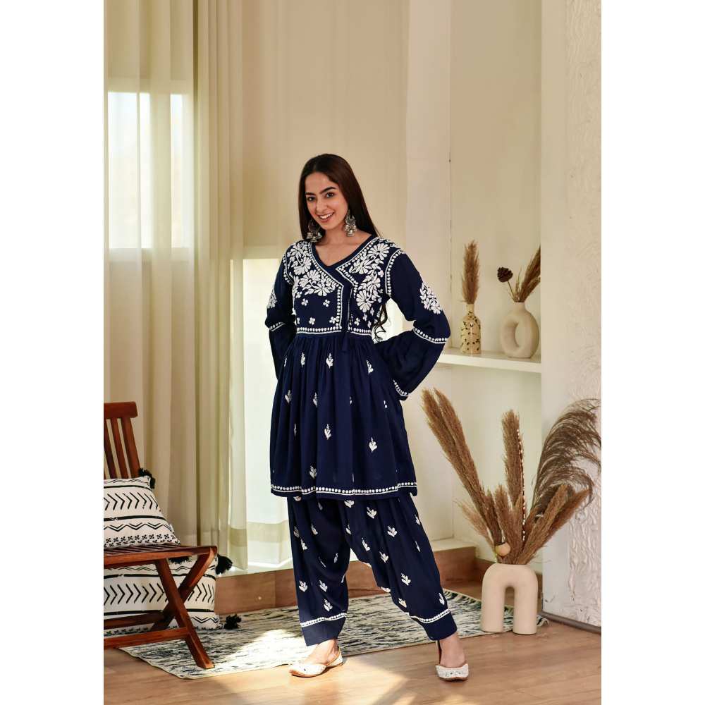 House of Chikankari Husaina Chikankari Modal Angrakha Dhoti (Set of 2)