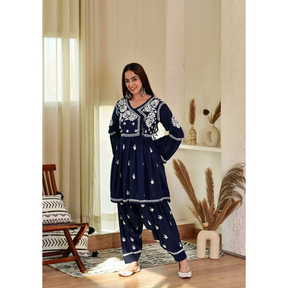 House of Chikankari Husaina Chikankari Modal Angrakha Dhoti (Set of 2)