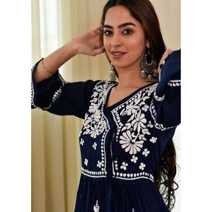 House of Chikankari Husaina Chikankari Modal Angrakha Dhoti (Set of 2)