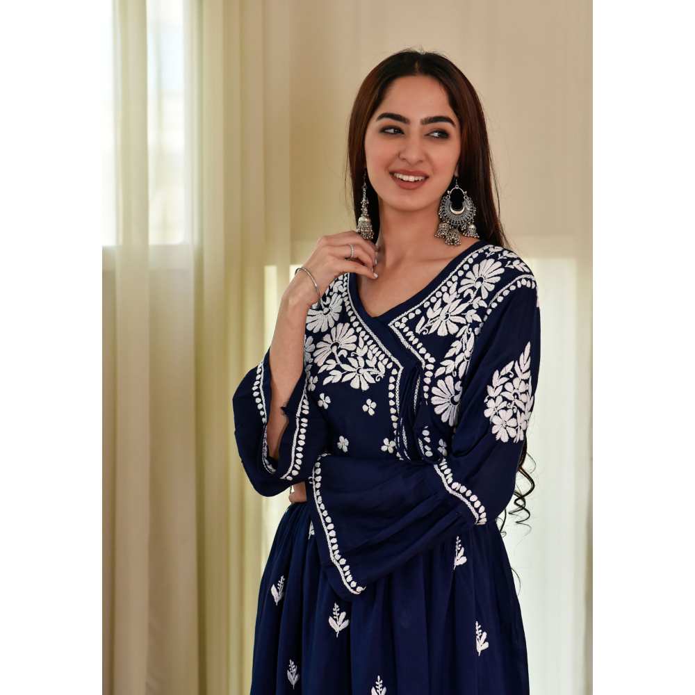 House of Chikankari Husaina Chikankari Modal Angrakha Dhoti (Set of 2)
