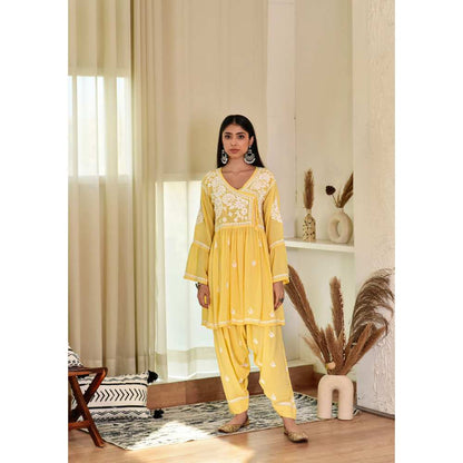 House of Chikankari Husaina Chikankari Modal Angrakha Dhoti (Set of 2)