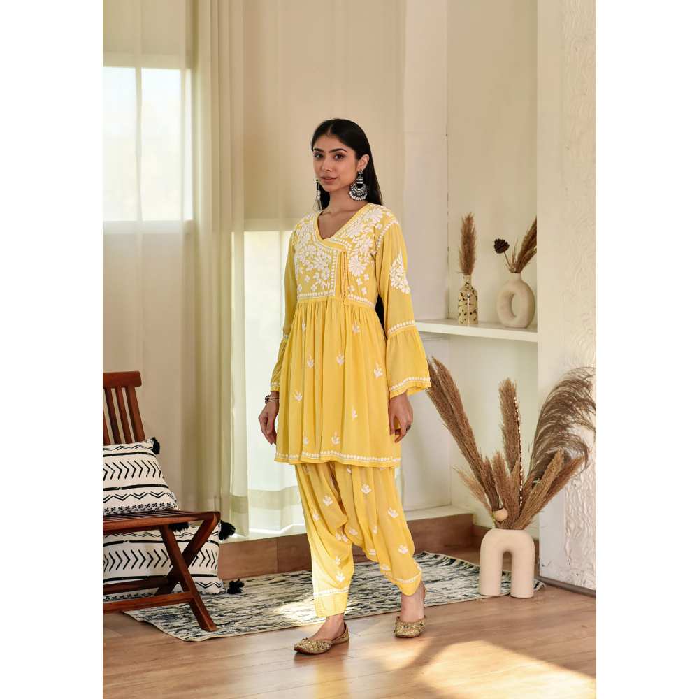 House of Chikankari Husaina Chikankari Modal Angrakha Dhoti (Set of 2)