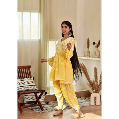 House of Chikankari Husaina Chikankari Modal Angrakha Dhoti (Set of 2)
