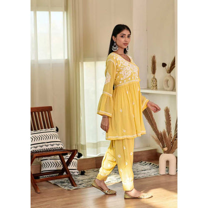 House of Chikankari Husaina Chikankari Modal Angrakha Dhoti (Set of 2)