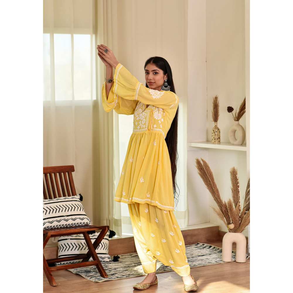 House of Chikankari Husaina Chikankari Modal Angrakha Dhoti (Set of 2)