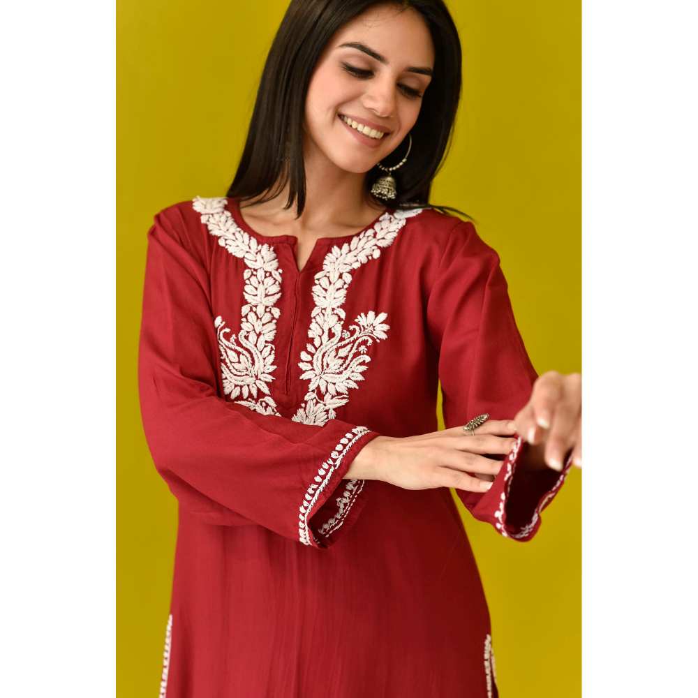 House of Chikankari Yamama Chikankari Rayon Kurta (Set of 2)
