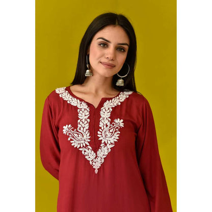 House of Chikankari Yamama Chikankari Rayon Kurta (Set of 2)