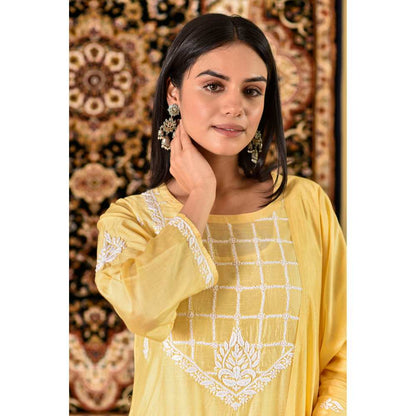 House of Chikankari Rawiya Chikankari Chanderi Straight Kurta with Dupatta (Set of 4)