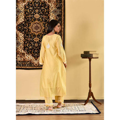 House of Chikankari Rawiya Chikankari Chanderi Straight Kurta with Dupatta (Set of 4)