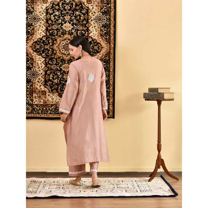 House of Chikankari Rawiya Chikankari Chanderi Straight Kurta with Dupatta (Set of 4)