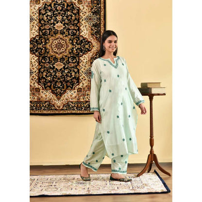 House of Chikankari Nihal Chikankari Chanderi Straight Kurta (Set of 3)