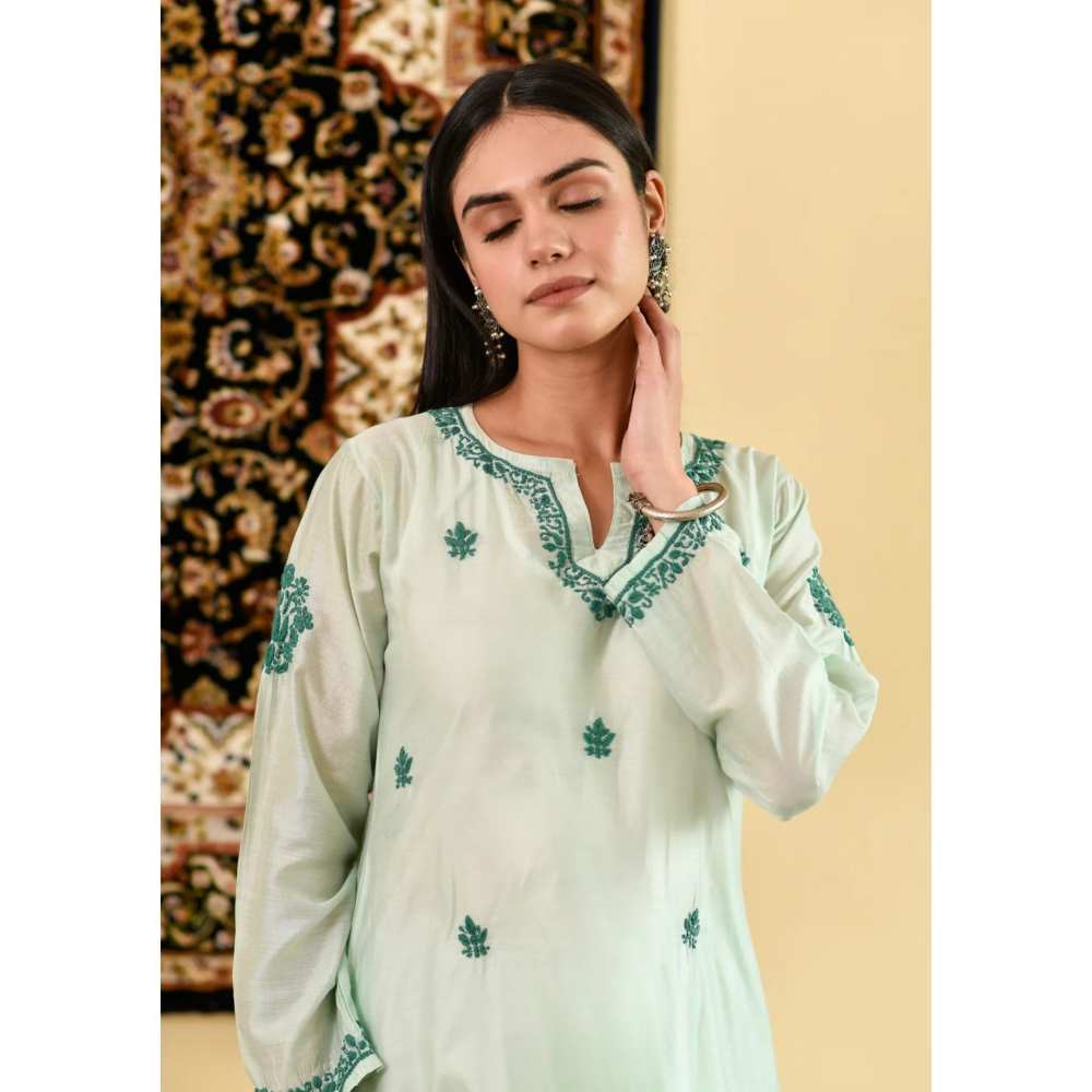 House of Chikankari Nihal Chikankari Chanderi Straight Kurta (Set of 3)