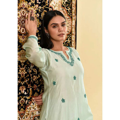 House of Chikankari Nihal Chikankari Chanderi Straight Kurta (Set of 3)