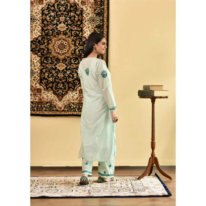 House of Chikankari Nihal Chikankari Chanderi Straight Kurta (Set of 3)
