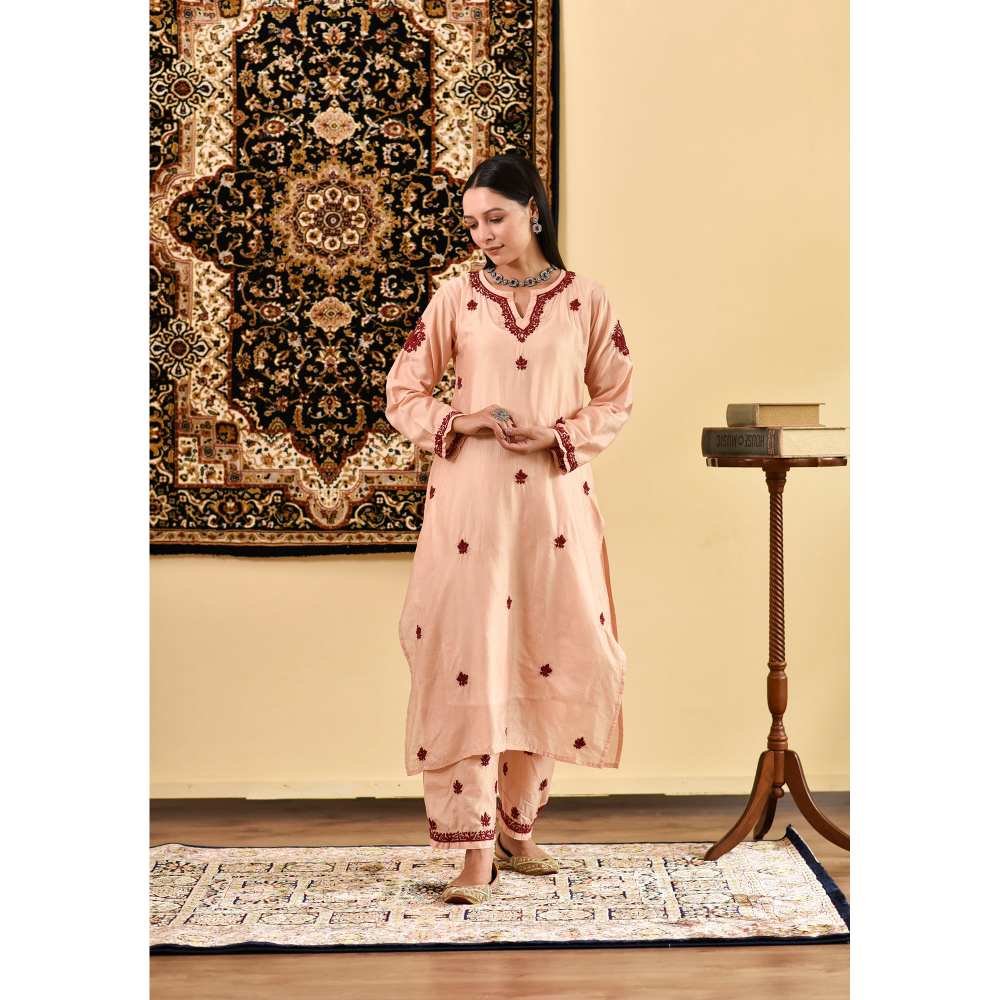 House of Chikankari Nihal Chikankari Chanderi Straight Kurta (Set of 3)