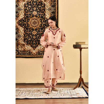 House of Chikankari Nihal Chikankari Chanderi Straight Kurta (Set of 3)
