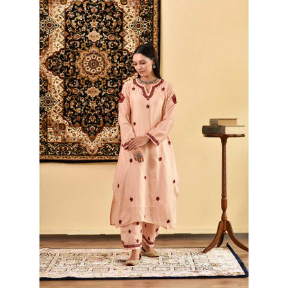 House of Chikankari Nihal Chikankari Chanderi Straight Kurta (Set of 3)