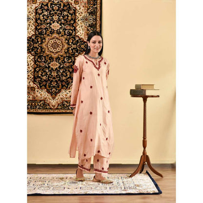 House of Chikankari Nihal Chikankari Chanderi Straight Kurta (Set of 3)