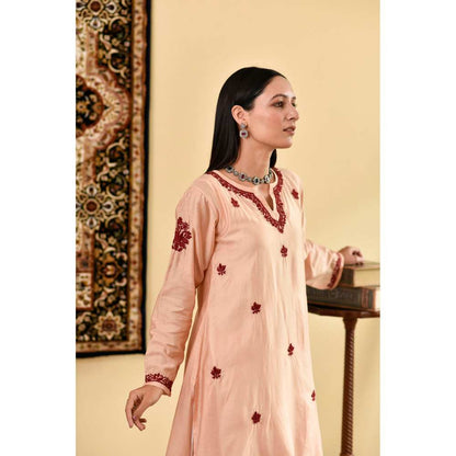 House of Chikankari Nihal Chikankari Chanderi Straight Kurta (Set of 3)