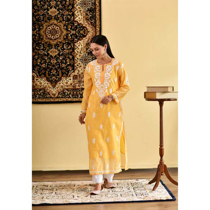House of Chikankari Ikram Chikankari Chanderi Straight Kurta (Set of 2)