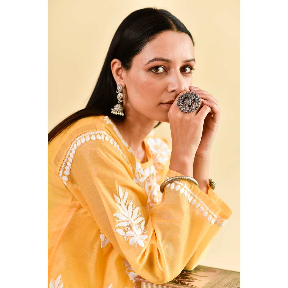 House of Chikankari Ikram Chikankari Chanderi Straight Kurta (Set of 2)