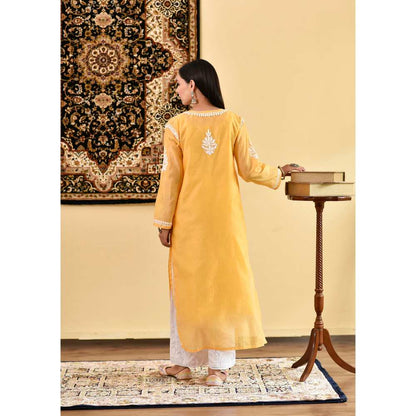 House of Chikankari Ikram Chikankari Chanderi Straight Kurta (Set of 2)