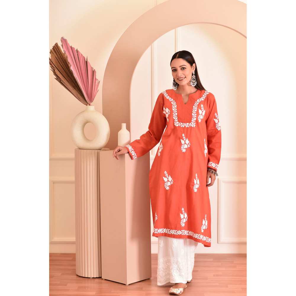 House of Chikankari Faiza Chikankari Cotton A-Line Kurta