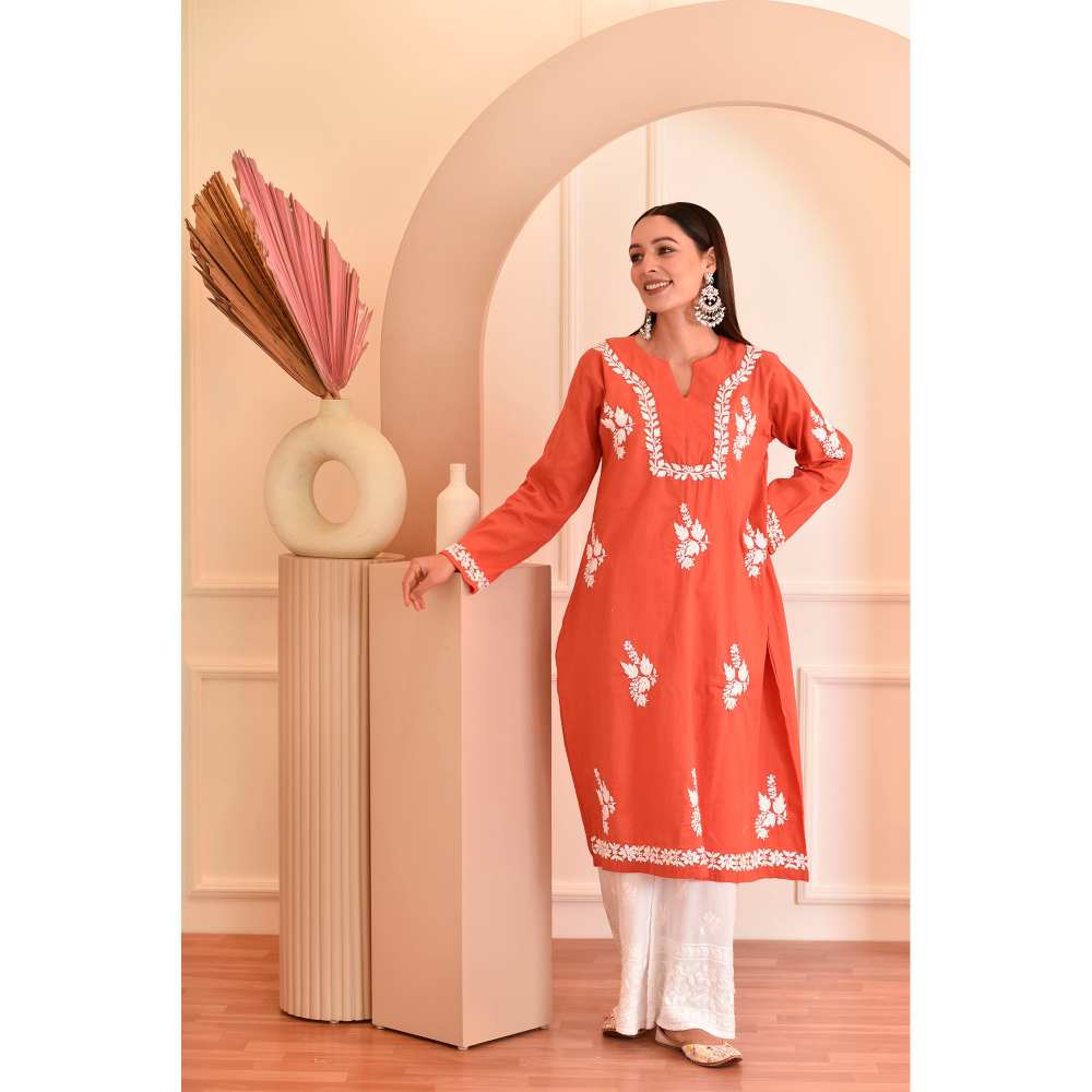 House of Chikankari Faiza Chikankari Cotton A-Line Kurta