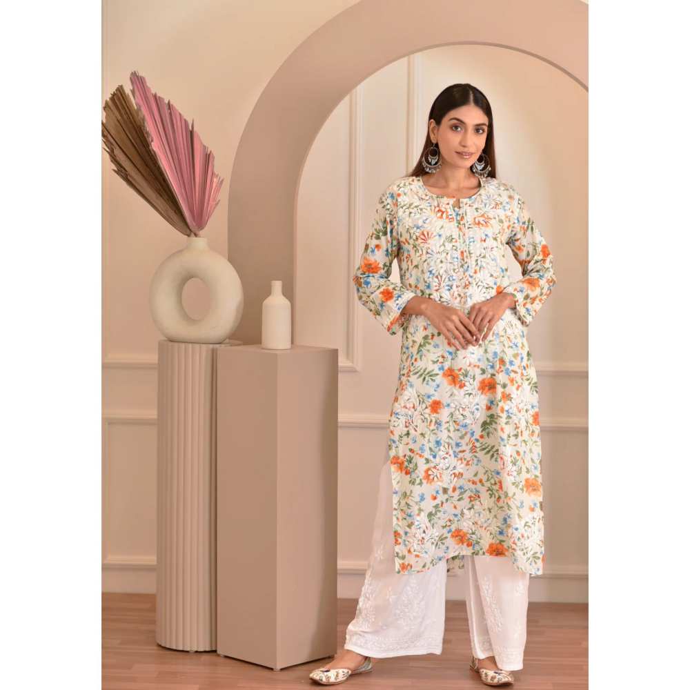 House of Chikankari Zeina Chikankari Mulmul Straight Kurta