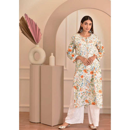House of Chikankari Zeina Chikankari Mulmul Straight Kurta
