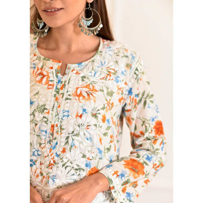 House of Chikankari Zeina Chikankari Mulmul Straight Kurta