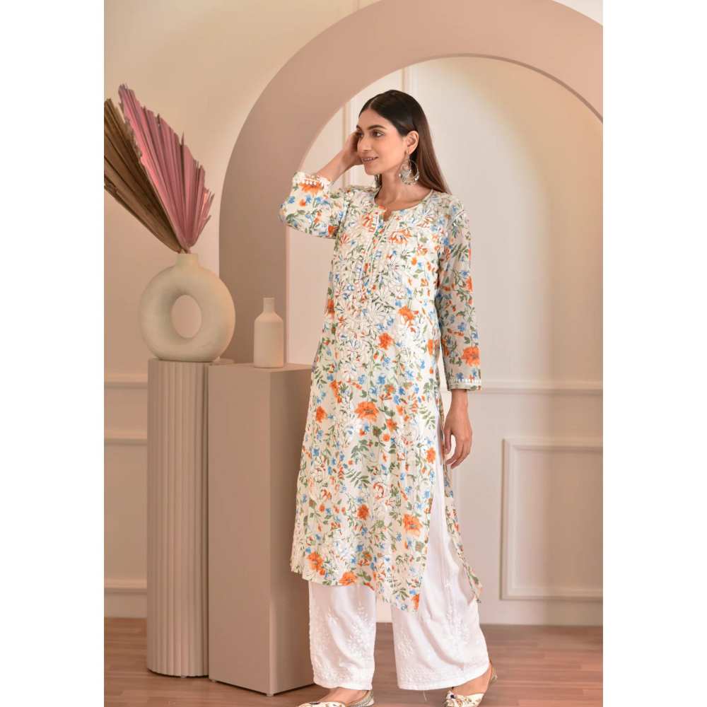House of Chikankari Zeina Chikankari Mulmul Straight Kurta