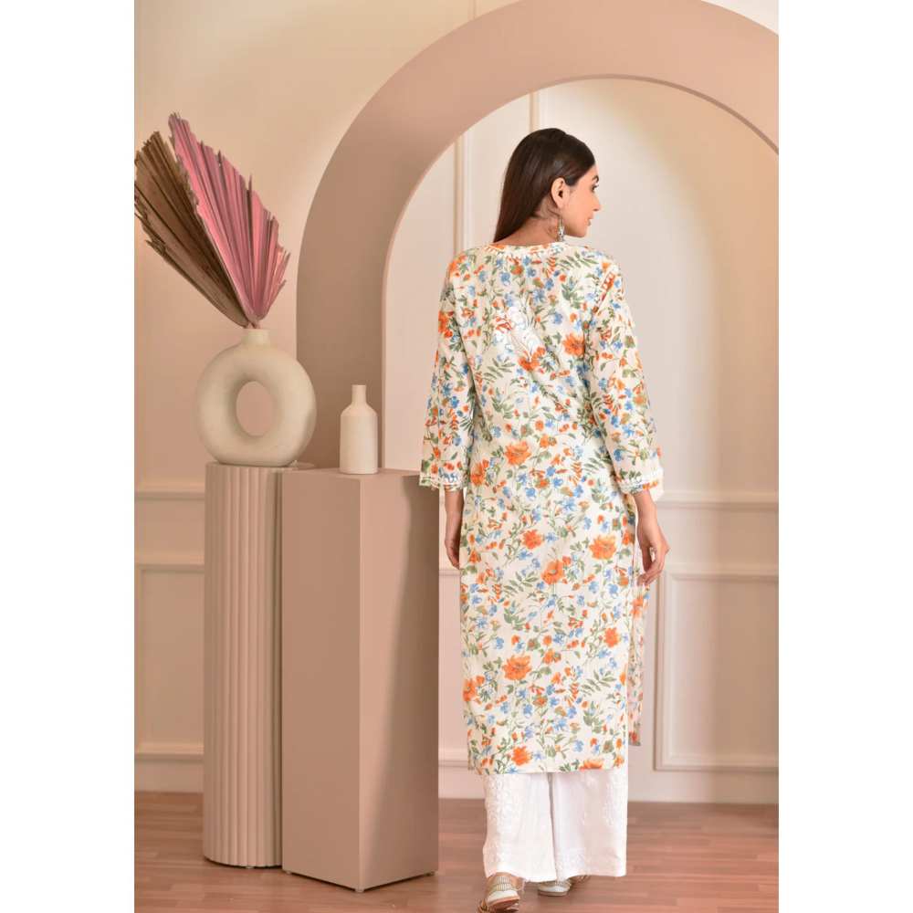 House of Chikankari Zeina Chikankari Mulmul Straight Kurta