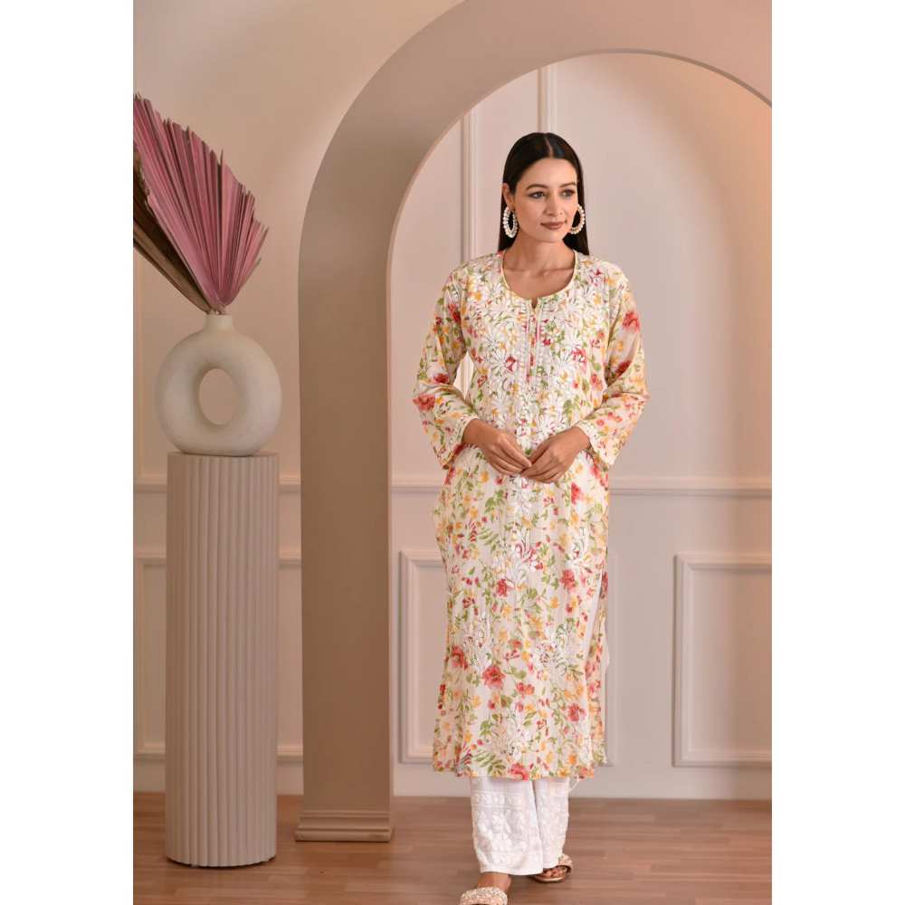 House of Chikankari Zeina Chikankari Mulmul Straight Kurta