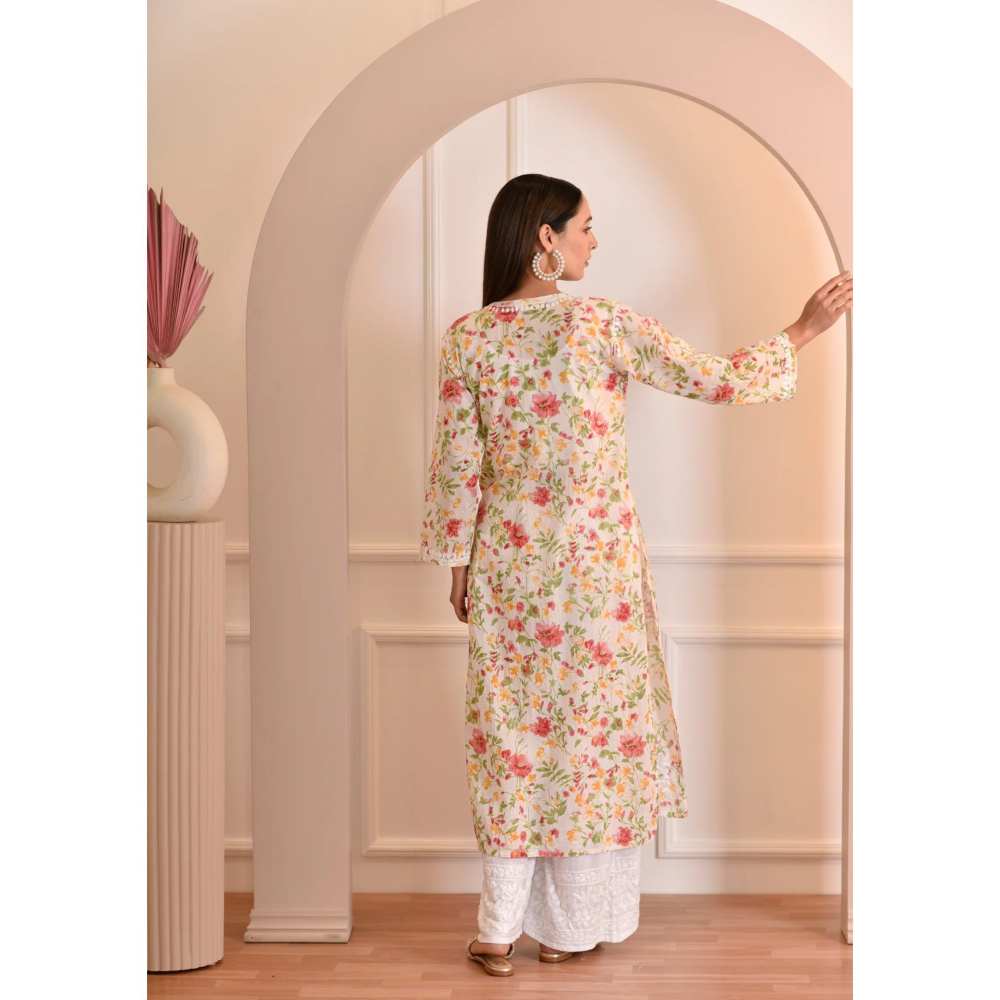 House of Chikankari Zeina Chikankari Mulmul Straight Kurta