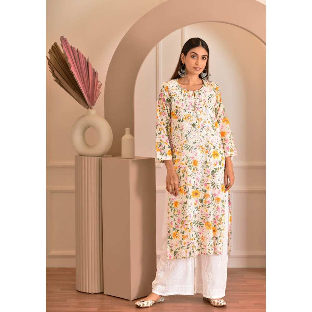 House of Chikankari Zeina Chikankari Mulmul Straight Kurta