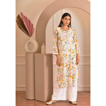 House of Chikankari Zeina Chikankari Mulmul Straight Kurta