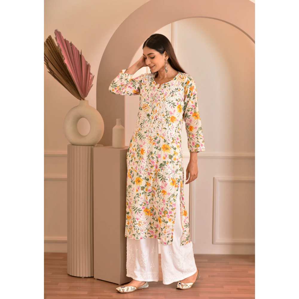 House of Chikankari Zeina Chikankari Mulmul Straight Kurta