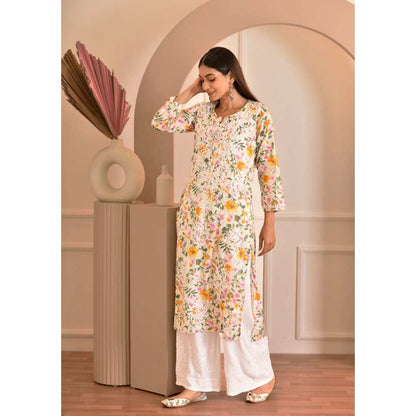 House of Chikankari Zeina Chikankari Mulmul Straight Kurta