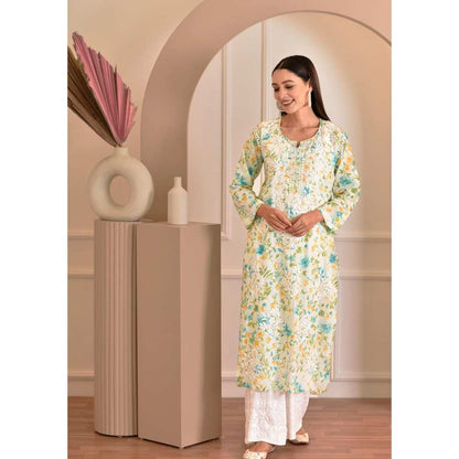 House of Chikankari Zeina Chikankari Mulmul Straight Kurta
