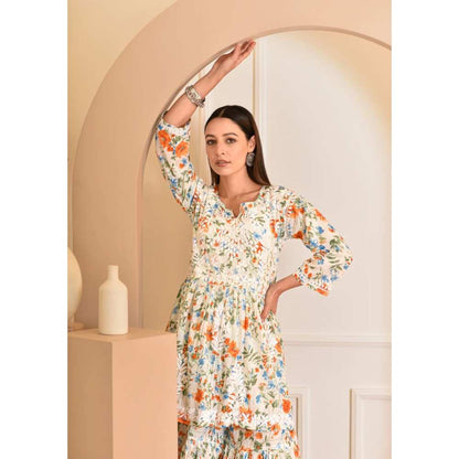 House of Chikankari Zeina Chikankari Mulmul Gharara (Set of 2)