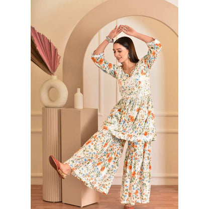 House of Chikankari Zeina Chikankari Mulmul Gharara (Set of 2)