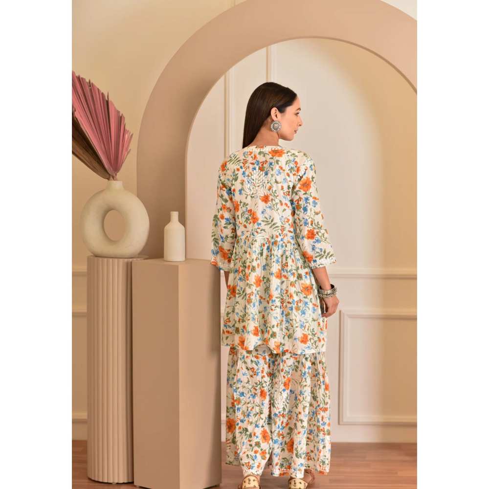 House of Chikankari Zeina Chikankari Mulmul Gharara (Set of 2)