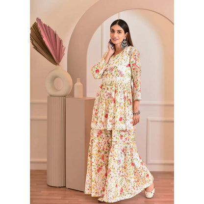 House of Chikankari Zeina Chikankari Mulmul Gharara (Set of 2)