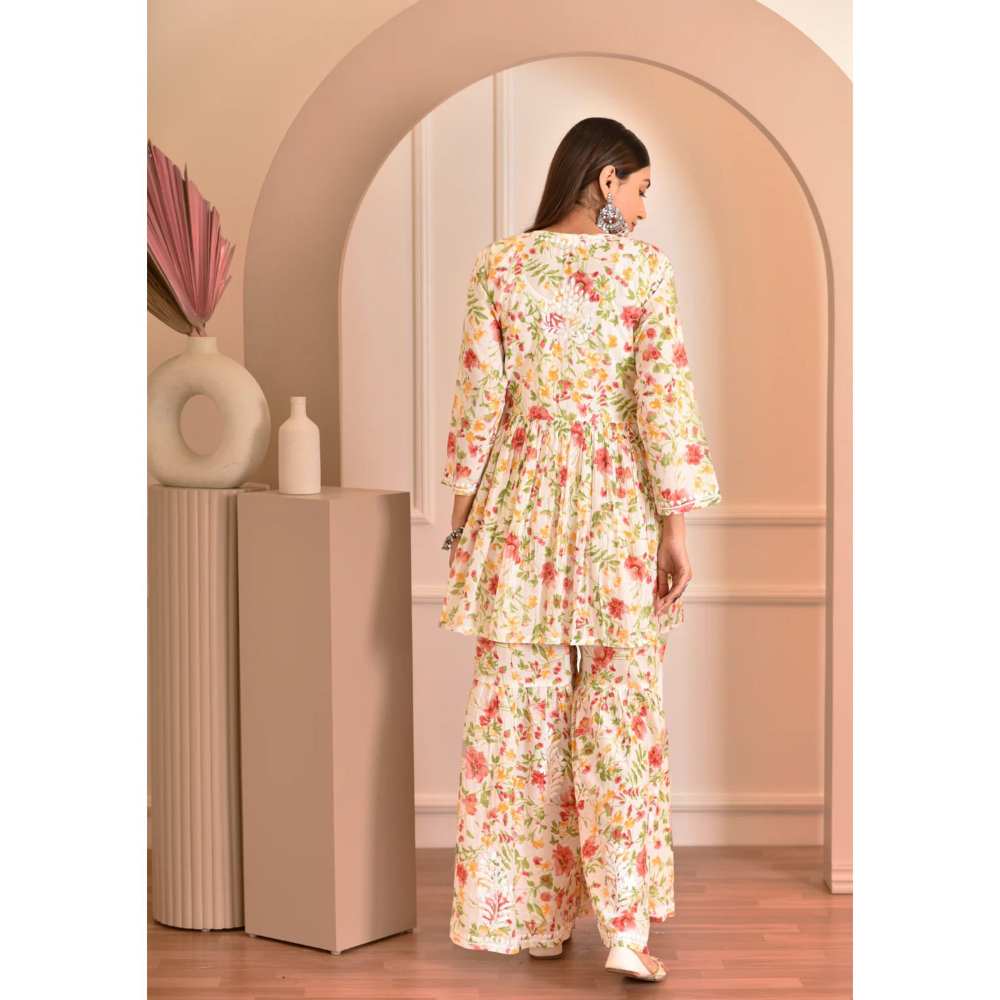 House of Chikankari Zeina Chikankari Mulmul Gharara (Set of 2)