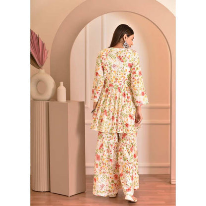 House of Chikankari Zeina Chikankari Mulmul Gharara (Set of 2)