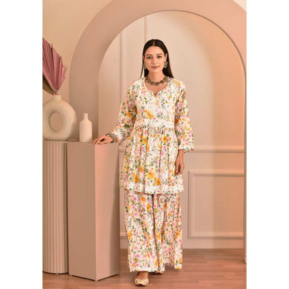 House of Chikankari Zeina Chikankari Mulmul Gharara (Set of 2)